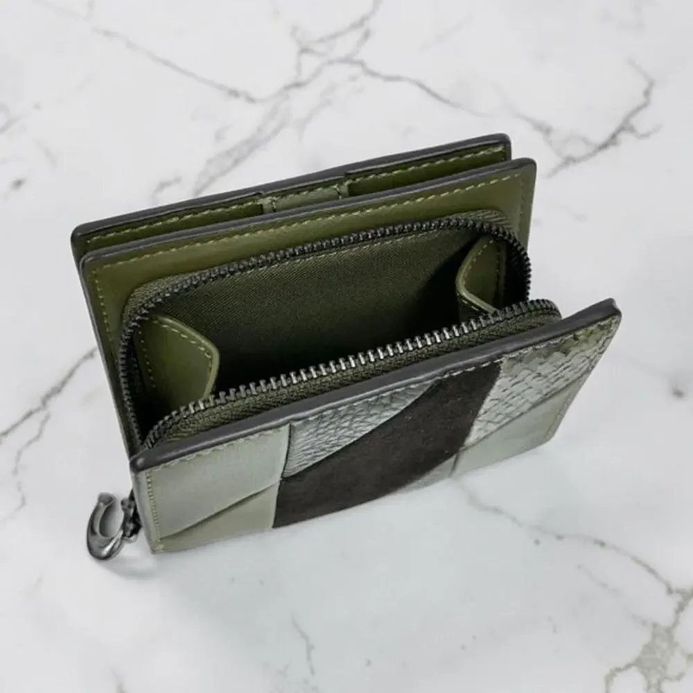 Coach Snap Wallet Patchwork Snake Print Leather CCL77 Olive Green Gold NWT